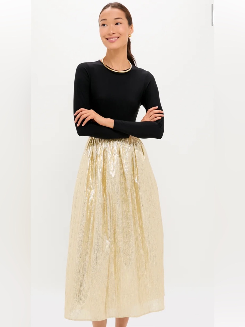 Hyacinth House Gold Plisse & Black Mixed Schuyler Maxi Dress NWT Size Small